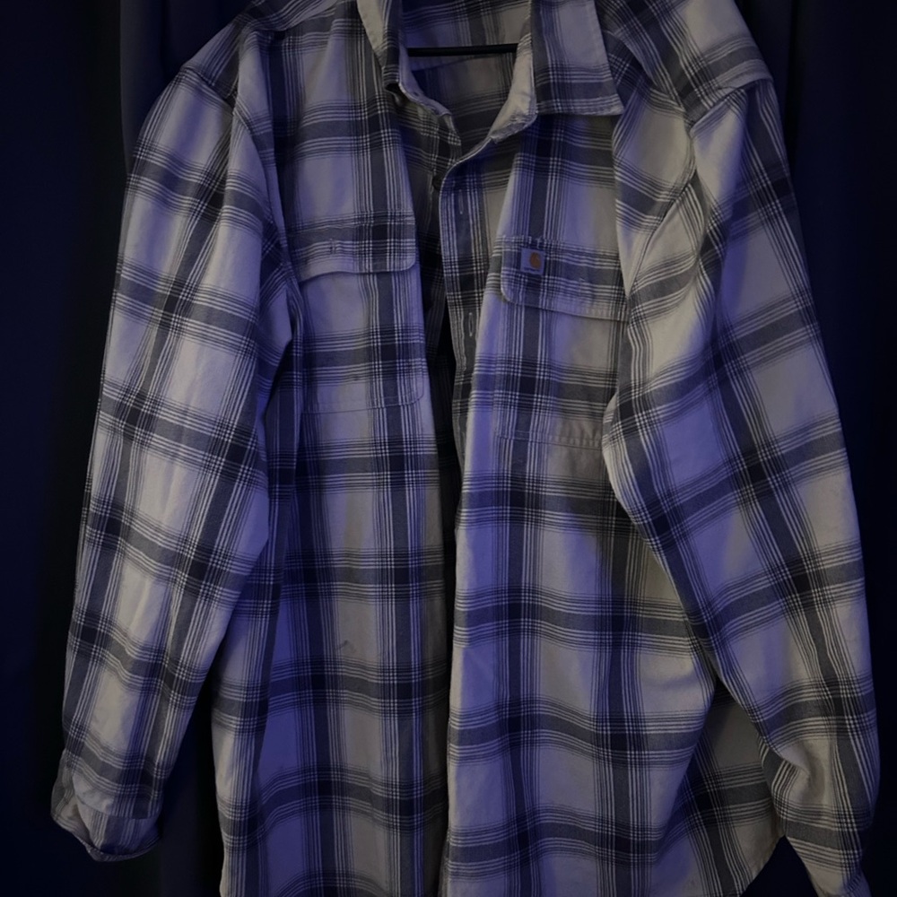 Carhartt Men's Plaid Flannel Shirt Jacket in White and Black
